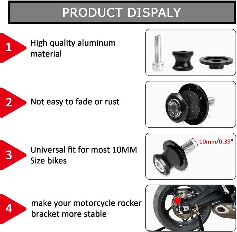 psler 10MM بكرات ذراع التأرجح - M10 X1.25 منزلقات ذراع التأرجح للدراجات النارية CNC ل EX250 EX300 EX500 EX650 ER-6F ER-6N ZX-6R ZX-10R Z1000 Z750 Z750S Z750R، أسود - Image 4